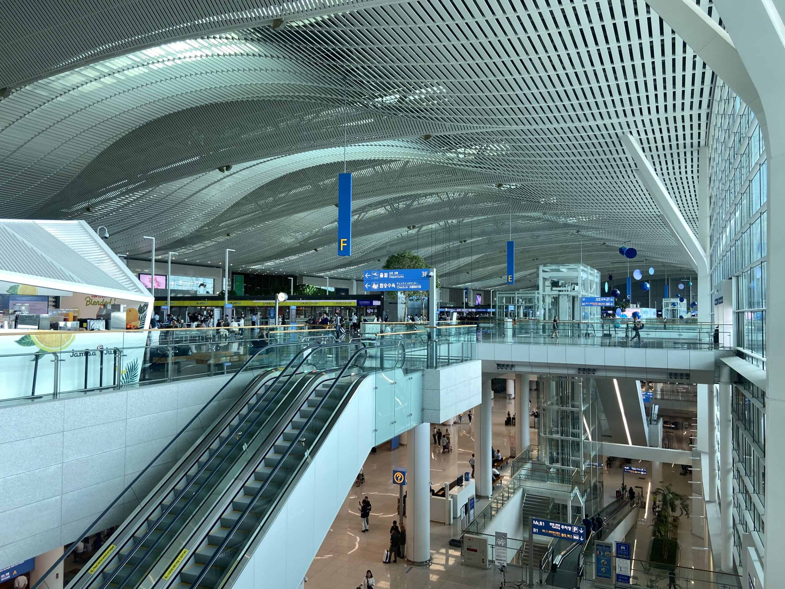 Incheon Airport arrivals hall exit signs Seoul transport options