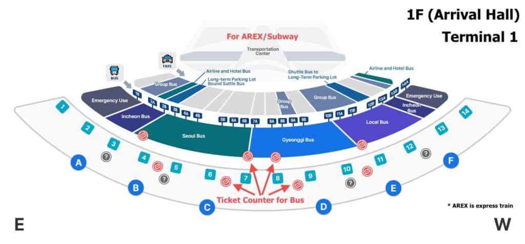 Incheon Airport Terminal 1 bus map Seoul bus ticket counter 1F