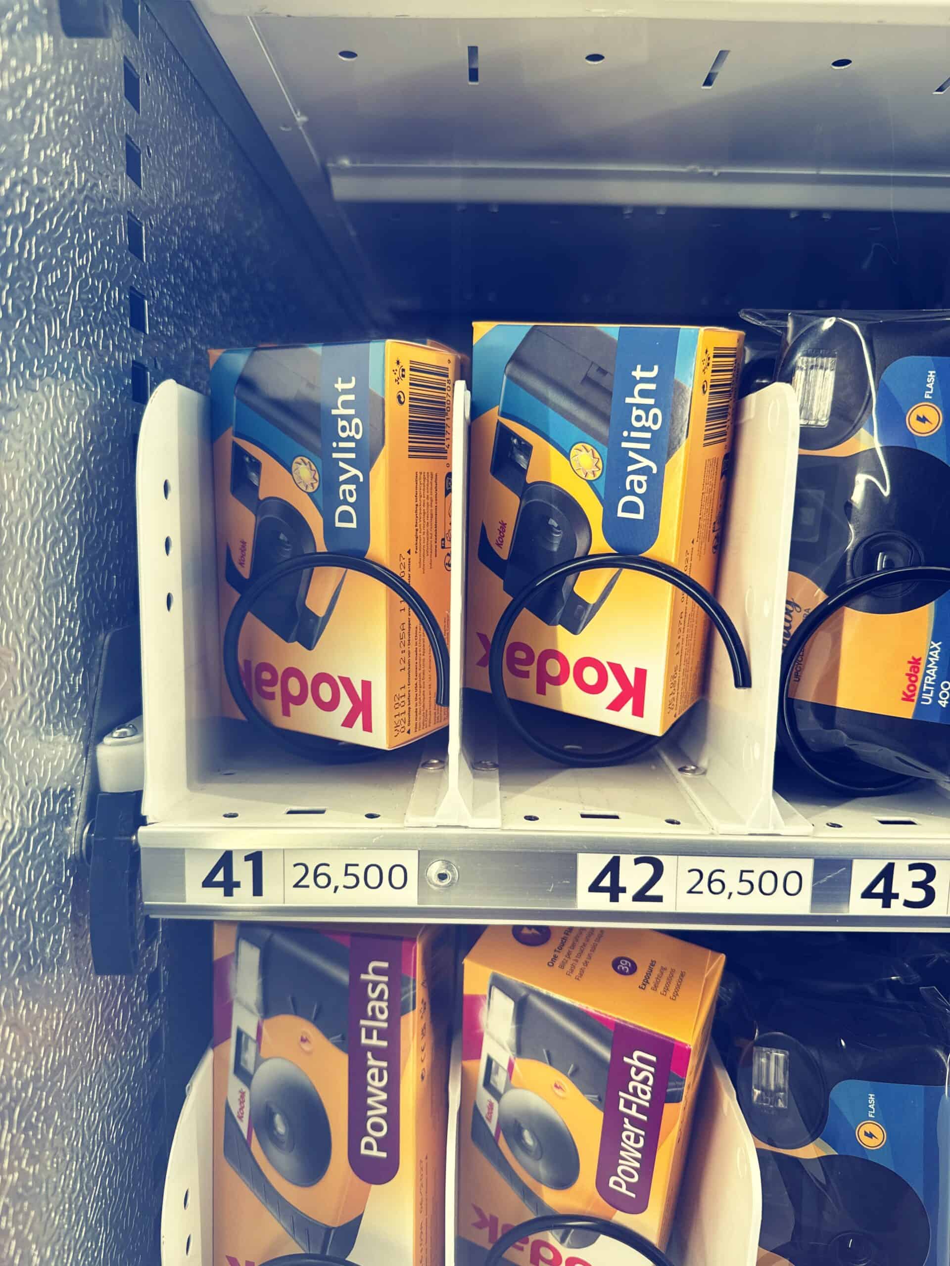 Film camera vending machine close-up