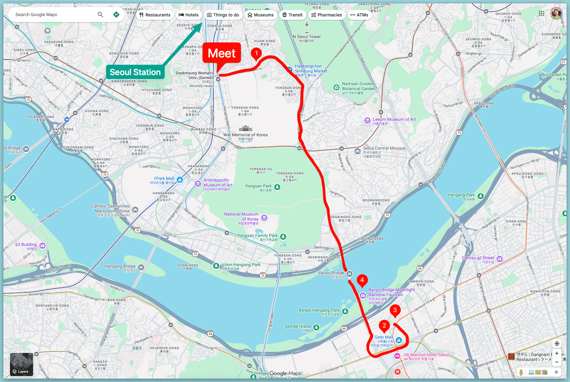 Seoul After Dark Route Map