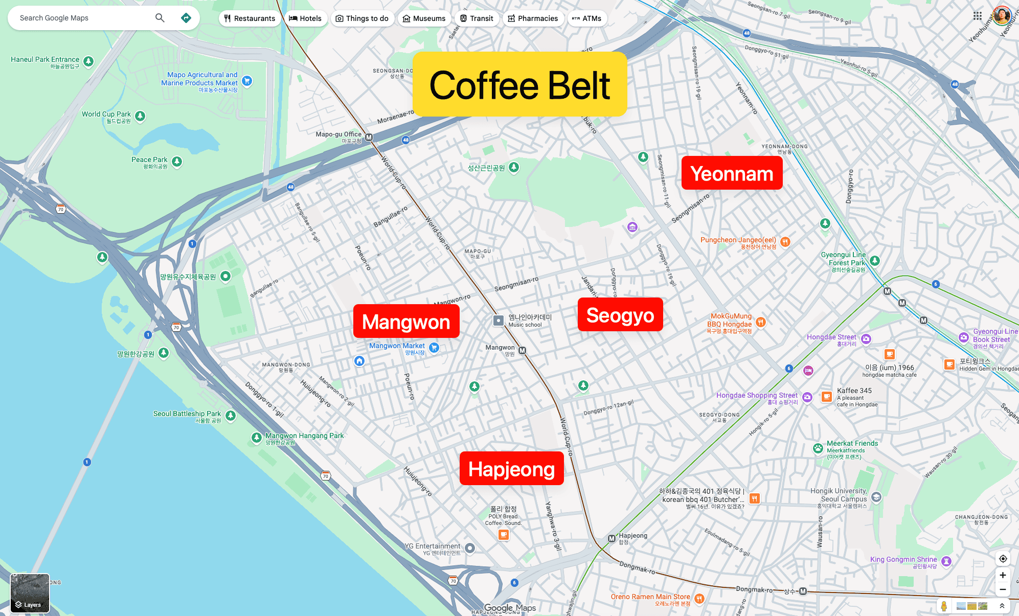 mangwon coffee club map